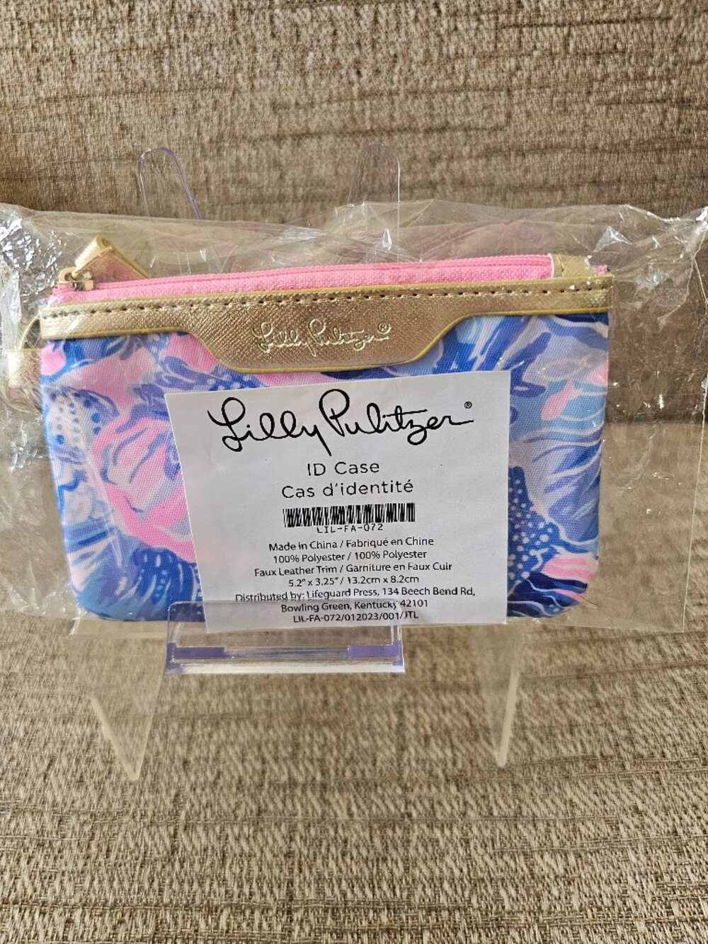 NWT Lilly Pulitzer Floral ID Case Coin Purse Keychain Blue Pink
